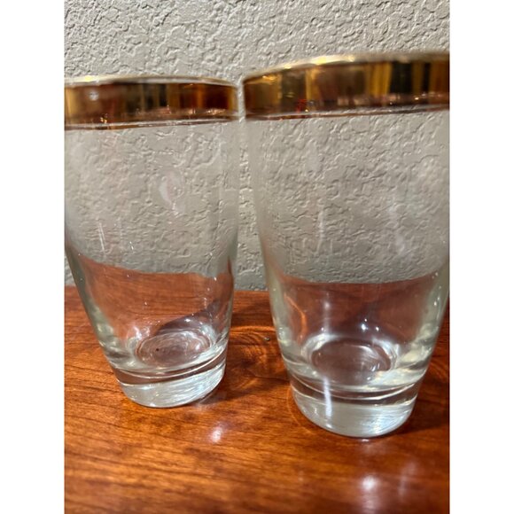 Libbey? Set Of 4 Vintage Clear Drinking Glasses With Gold Rim Design - Picture 4 of 6